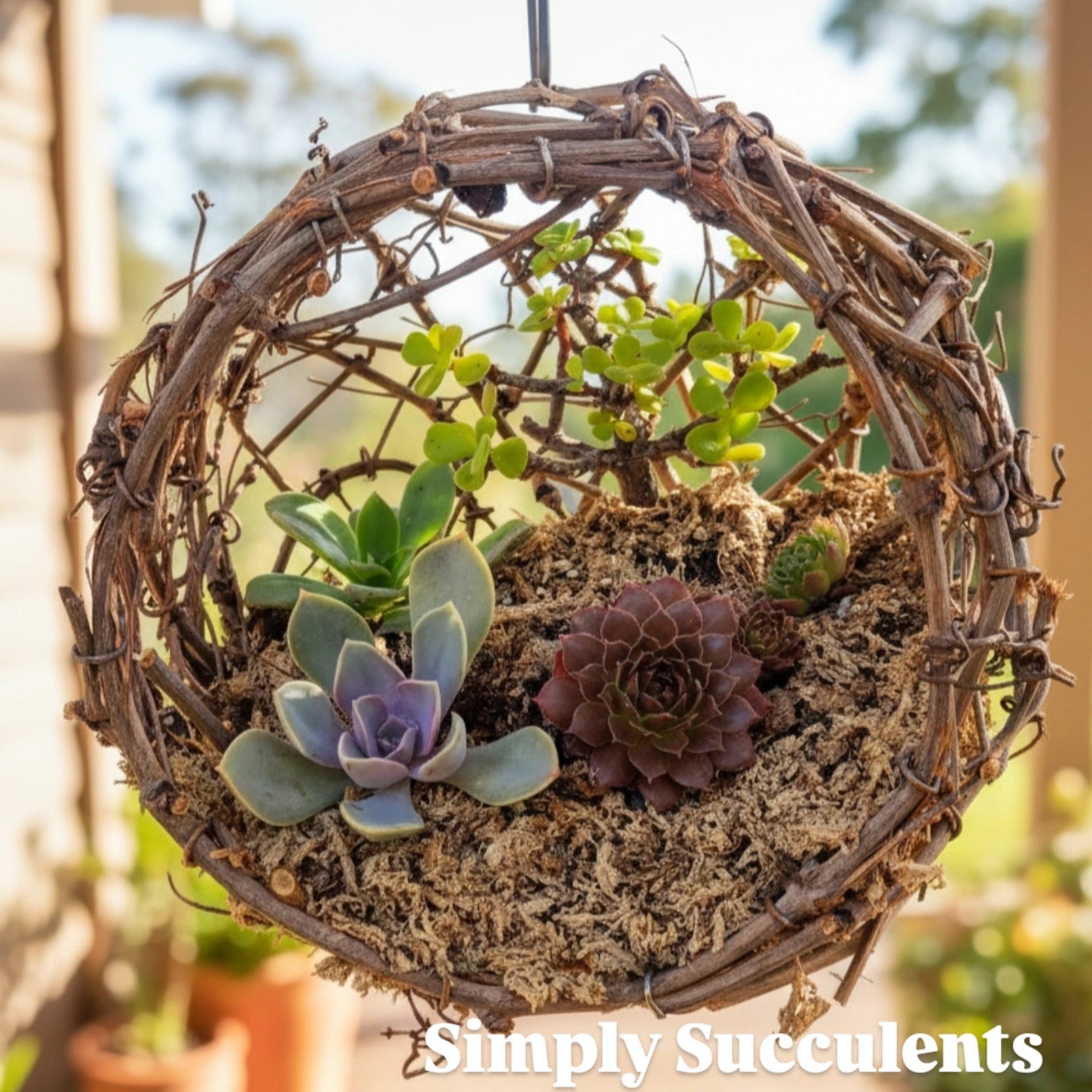 wire succulent planter Rustic Grapevine Botanical Planter Kit